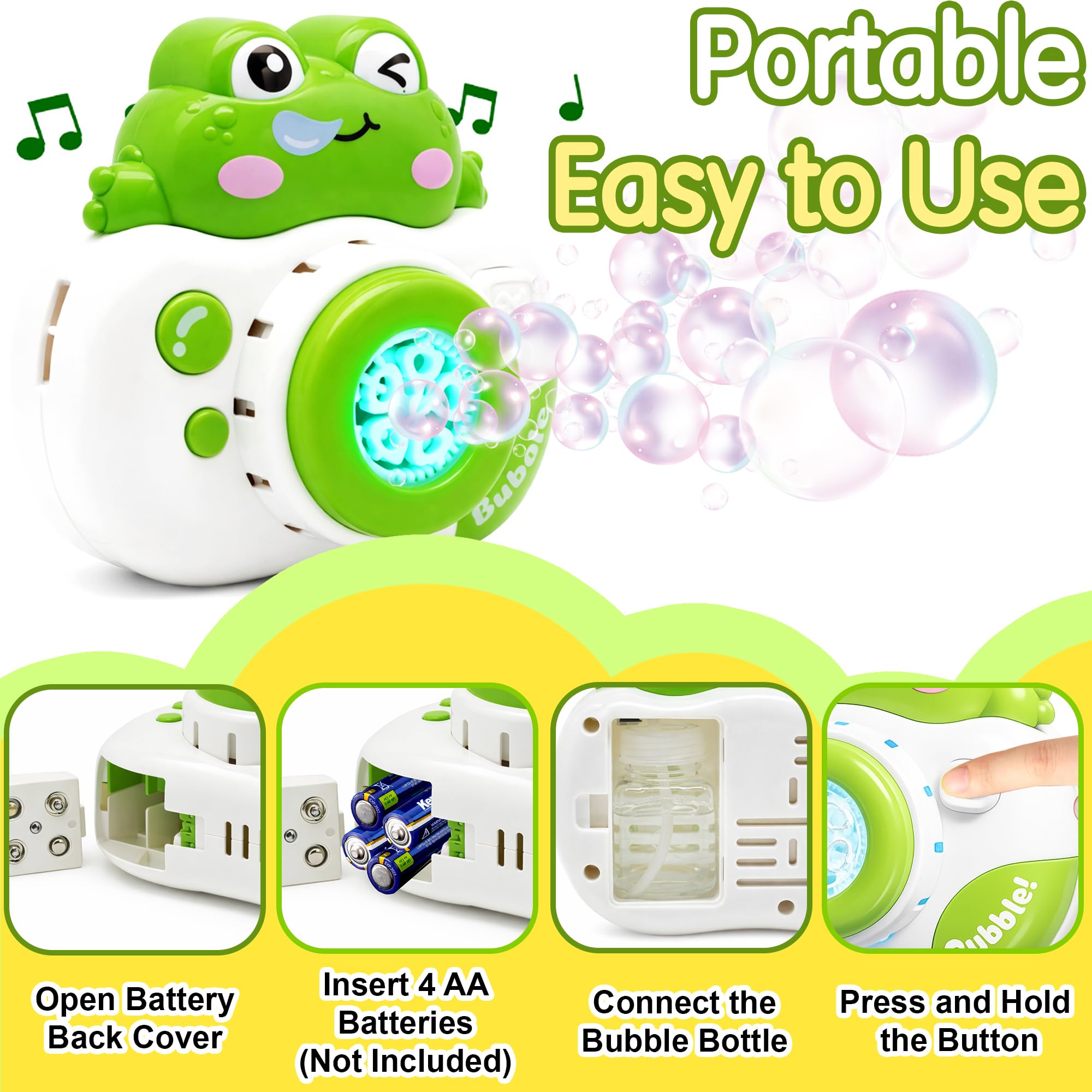 Máquina de Burbujas Rana Cámara, Máquina Automática de Burbuja con Sonido y Luz, Maquina Pompas Jabon con Concentrado de Burbujas, Juguete para 3-8 Años Niños Fiesta Cumpleaños al Aire Libre Regalo