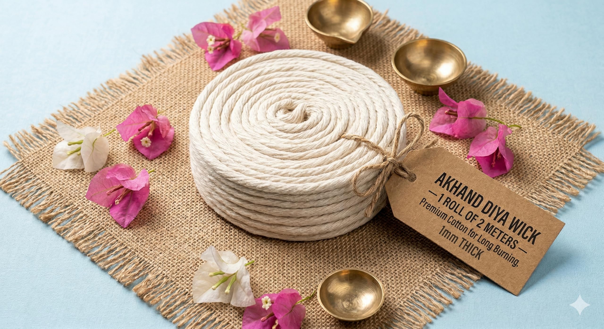 True Decor Premium Akhand Diya Batti - 2 Meter Pure Cotton Wick Roll for Akhand Diya with Adjustable Batti 150ml, 1CM Thick Cotton Wick-image-1