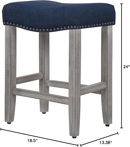 Miniatura 4 de WO Home Furniture - Taburete de bar de altura de mostrador de 24 pulgadas, asiento de silla de montar sin espalda, con patas grises antiguas (azul