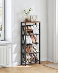CHOEZON Raquette de chaussures, 5-Tier Rack de chaussures incliné, étagère de rangement de chaussures étroite, organisateur de chaussures minces pour entrée, espace-sauvegard, dessus en bois et cadre en métal, pour entrée de la maison, brun rustique Hallway et noir TXJ03BF