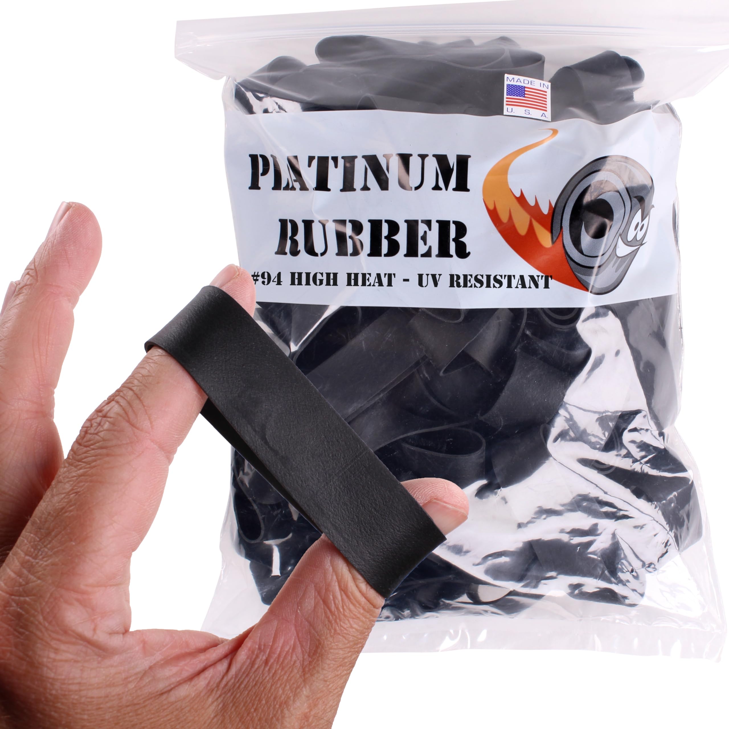 Black #94 Large Premium Outdoor Rubberbands .75 inch Extra Wide Survival, Made in USA, High Heat UV Resistant Platinum Rubber Crepe Band Approx. 105