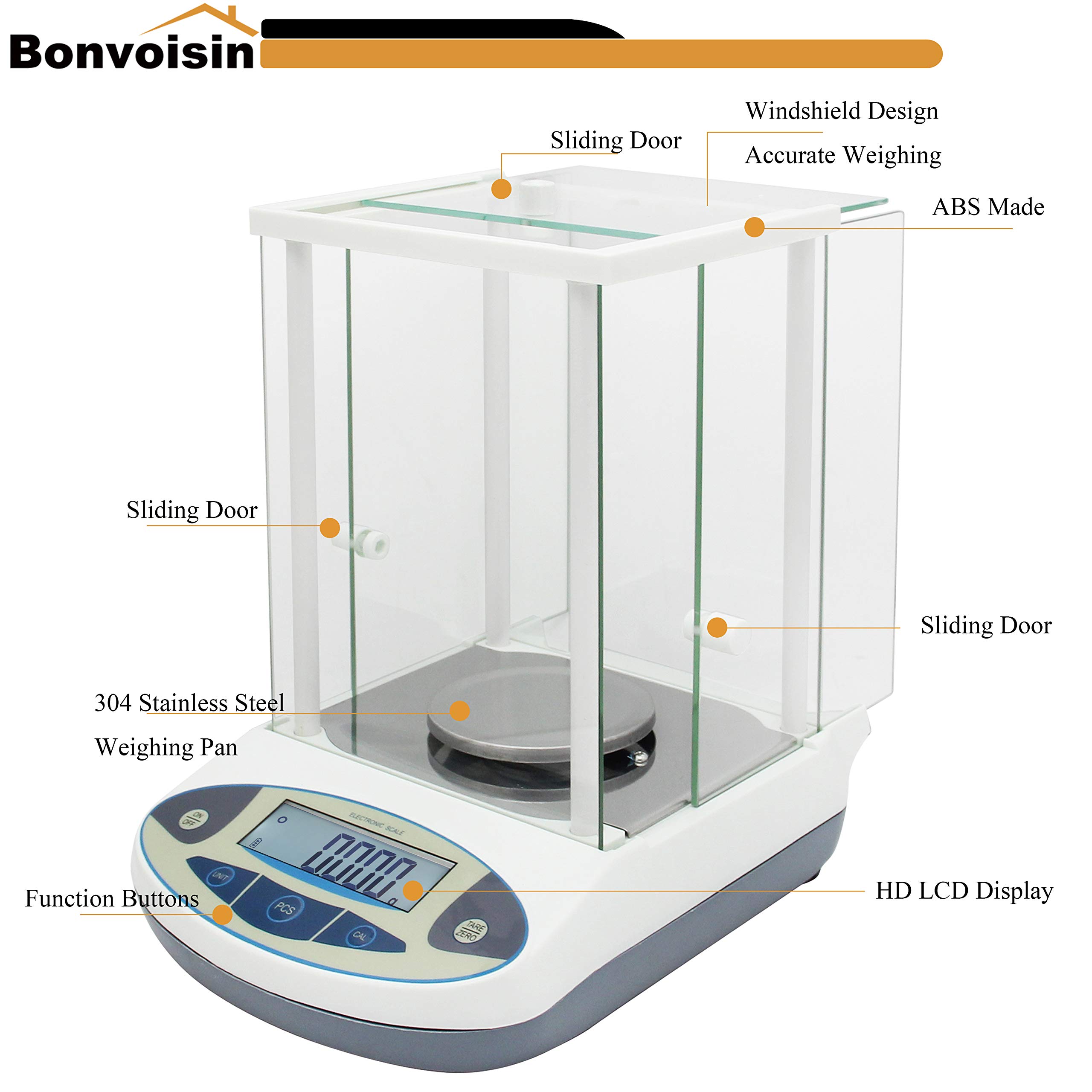 Bonvoisin Bilancia da laboratorio da 1 mg Bilancia analitica di precisione Bilancia elettronica digitale da 0,001 g Bilancia analitica Bilancia scientifica con parabrezza (500 g, 1 mg)