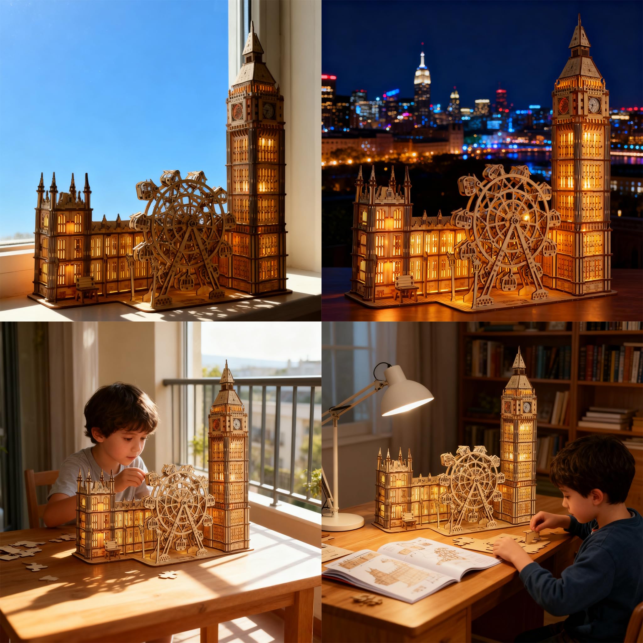 Puzzle 3D in legno Big Ben con orologio funzionante - Kit modello da 306 pezzi per adulti - Non richiede colla - Fai da te con ruota panoramica mobile - Decorazione per ufficio e soggiorno