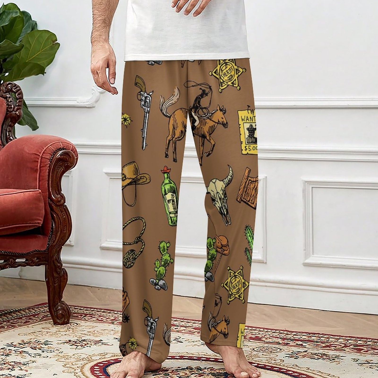 Amazon.co.jp: ルームパンツ カウボーイ 馬柄 サボテン 西洋風 メンズ