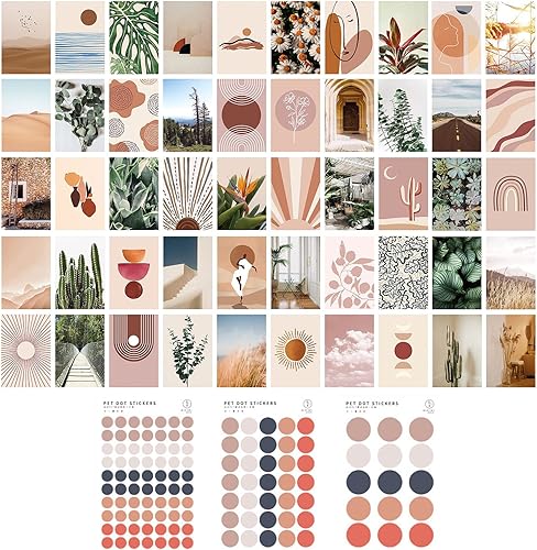 WANDIC Kit de collage de pared, 50 postales de arte de pared bohemio, decoración neutra para dormitorio, imágenes estéticas para adolescentes,