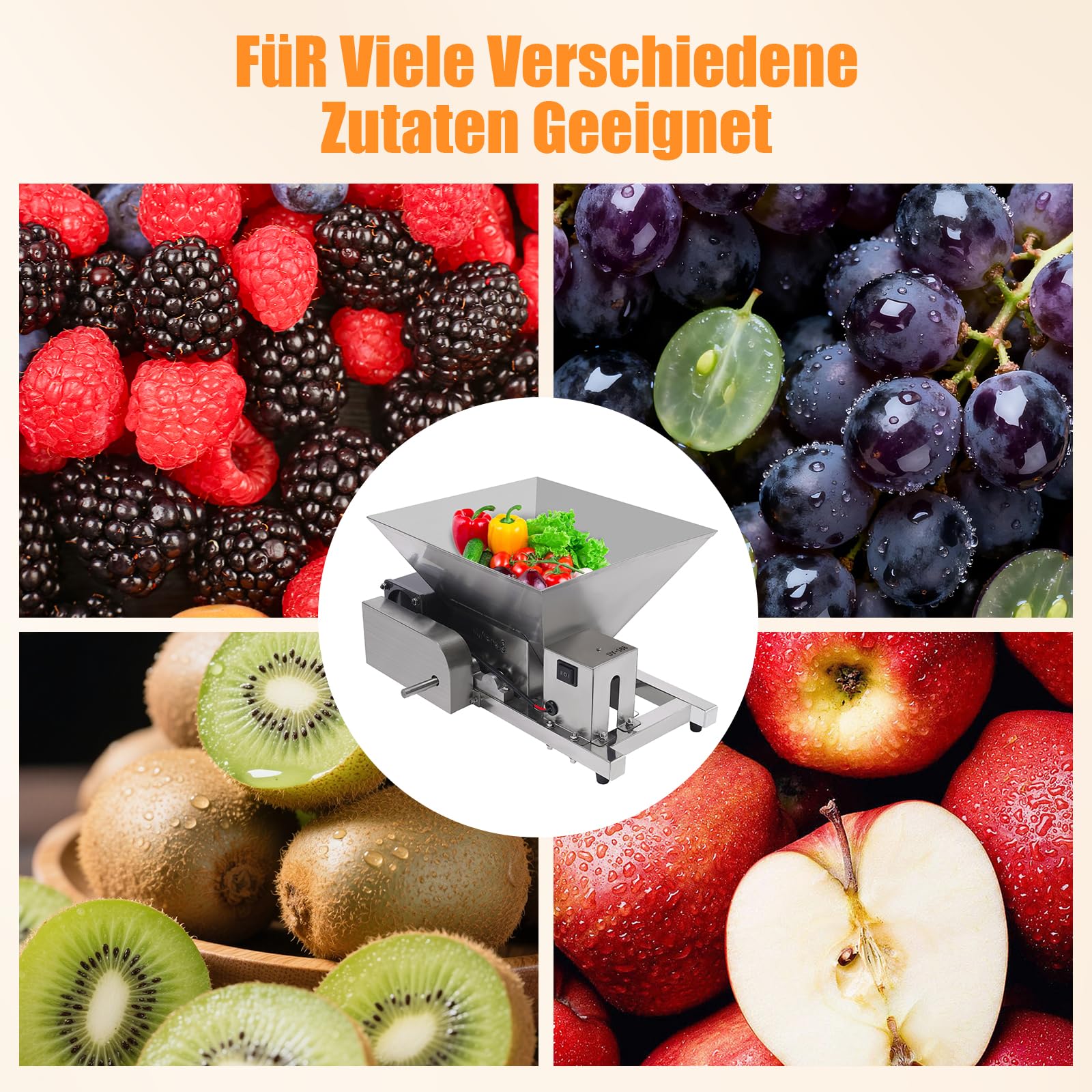 4L Elektrische Obstmühle, 60w 75rpm Kommerzielle Obst Brot Brauner Zucker Brechmaschine, Apfelpresse Obsthäcksler Maischemühle Obstpresse