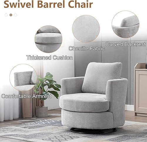 Miniatura 63 de Silla giratoria decorativa, sillas giratorias redondas de felpilla de 31.9 pulgadas de ancho para sala de estar, cómoda y moderna silla giratoria de