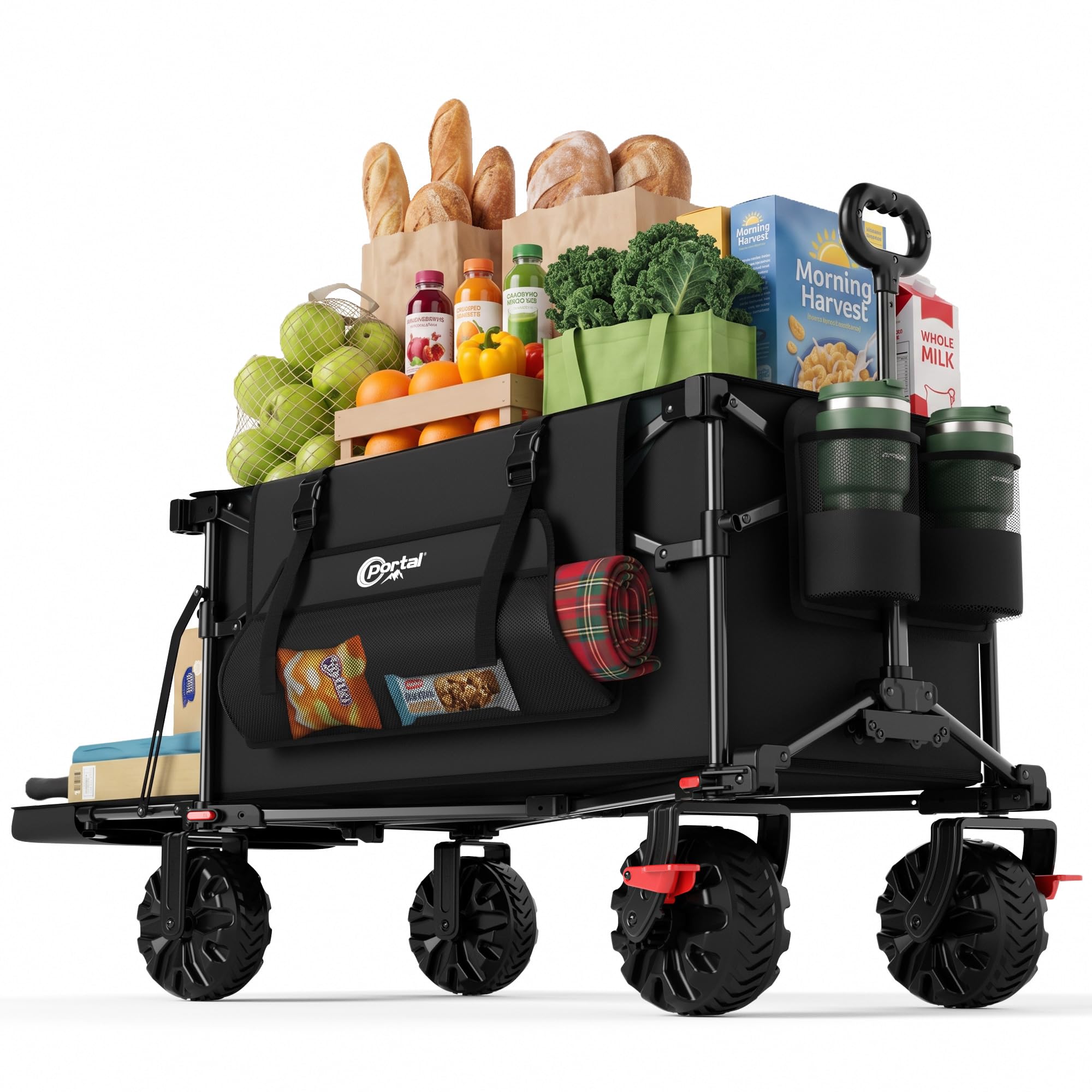 Portal Bollerwagen faltbar 400L XXL Große Ladefläche 210kg belastbar Handwagen mit Faltbarer Heckklappe Transportwagen Leiterwagen klappbar Strandwagen Faltwagen für Garten Camping Festival