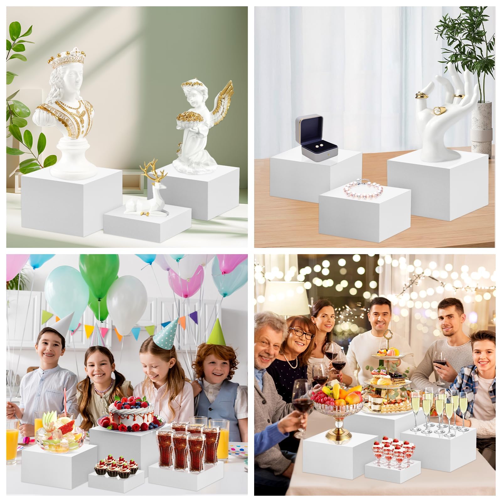 Rehausseurs de Buffet, 4pcs Élévateurs de Buffet en Acrylique, Présentoirs à Dessert Rehausseurs, Support Cubique pour Cupcakes, Bonbons, Brunch, Bjets Collection, Bijoux, Mariageset Fêtes