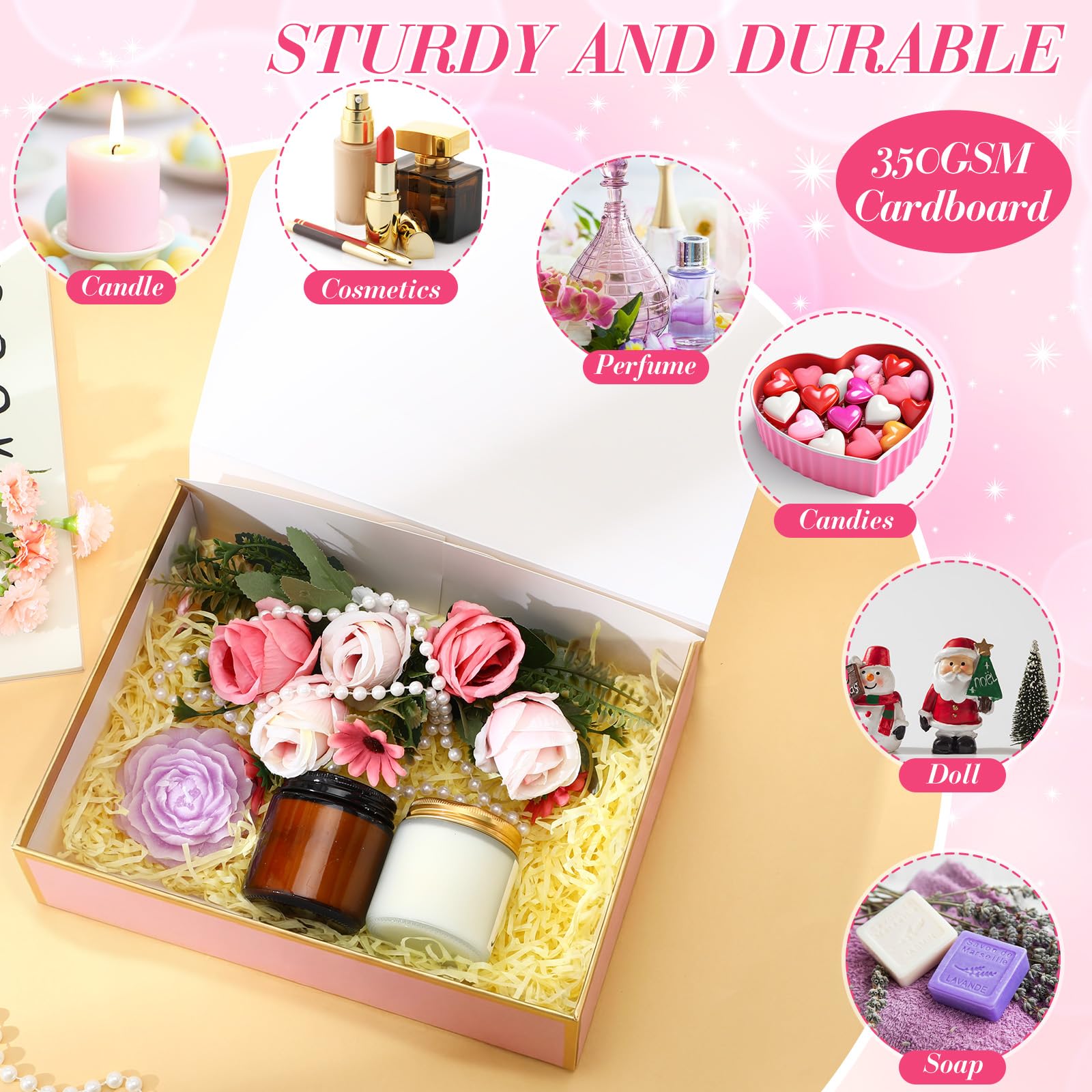 Jaloro 20 Pack Pink Gift Boxes with Lids Bulk 10.6x7.8x3.1inch Pink Gift Boxes with Gold Ribbons Bridesmaid Proposal Box for Presents, Wedding, Birthday, Valentine's Day, Baby Shower, Anniversary