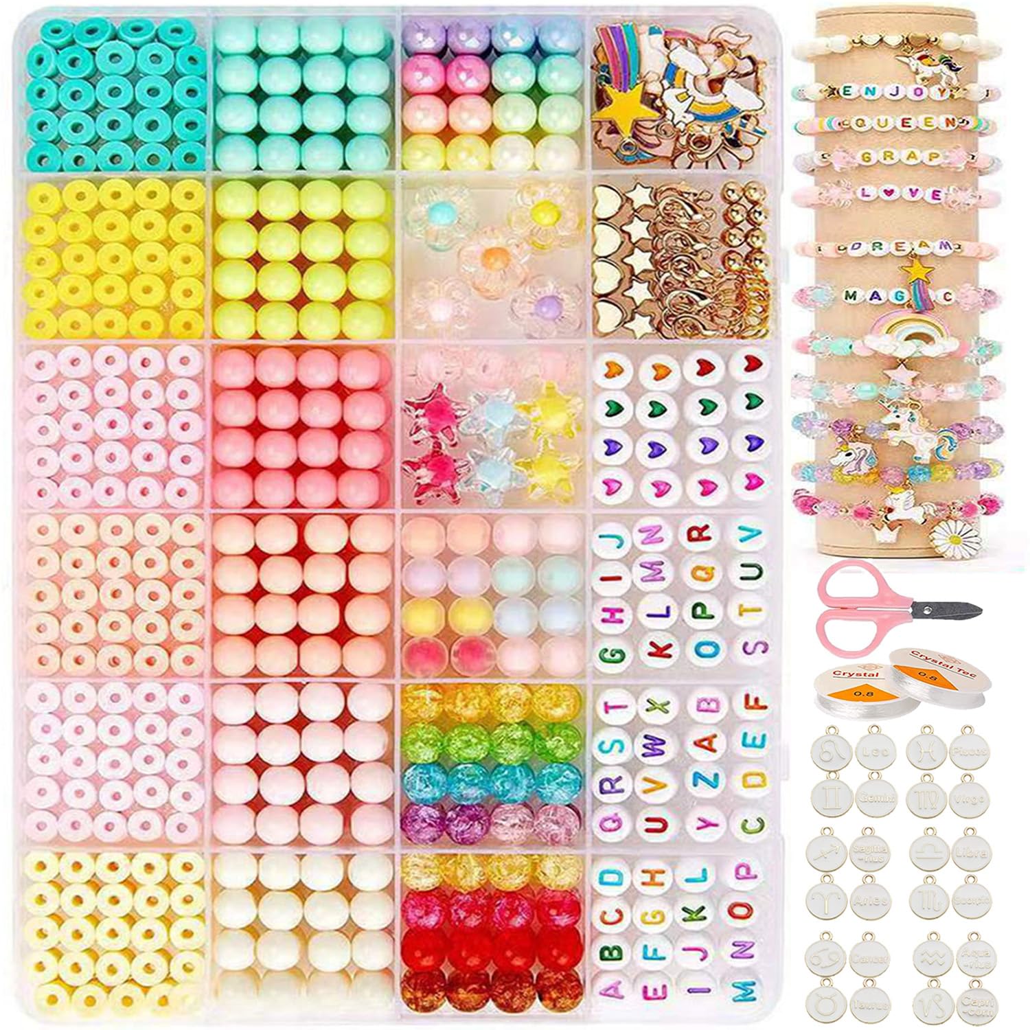 SAISI Friendship Bracelet Kit,Bracelet Making Kit 8mm Transparent Kandi/Pony/Letter/Craft/Heart Beads for Girls' Lovely Cute Jewelry Making Kit Acrylic Round Beads for Teen Girls