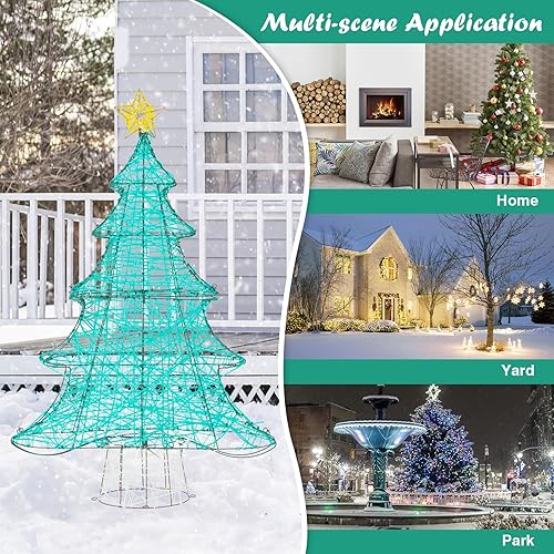 Miniatura 7 de Tangkula Árbol de Navidad artificial iluminado de 4 pies, decoración de árbol de Navidad con 520 luces LED, estrella superior, cadena de luz