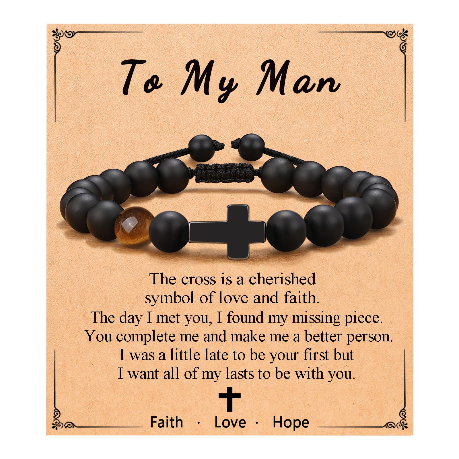 ORISPRE To Mens Boys Gifts Cross Bracelet for Son, Grandson, Dad, Husband, Godfather, Men - Birthday Graduation Retirement Christmas Christian Gift for Teens Boys Men