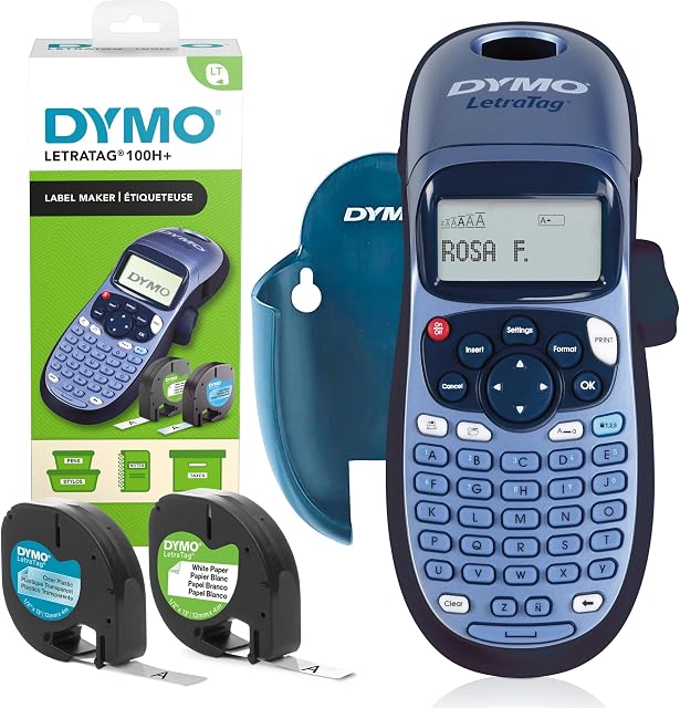 Dymo LetraTag LT-100H Label Maker Starter Kit de la machine d'étiquette portable avec papier & Ruban d'étiquette en plastique transparent , idéal pour bureau ou maison