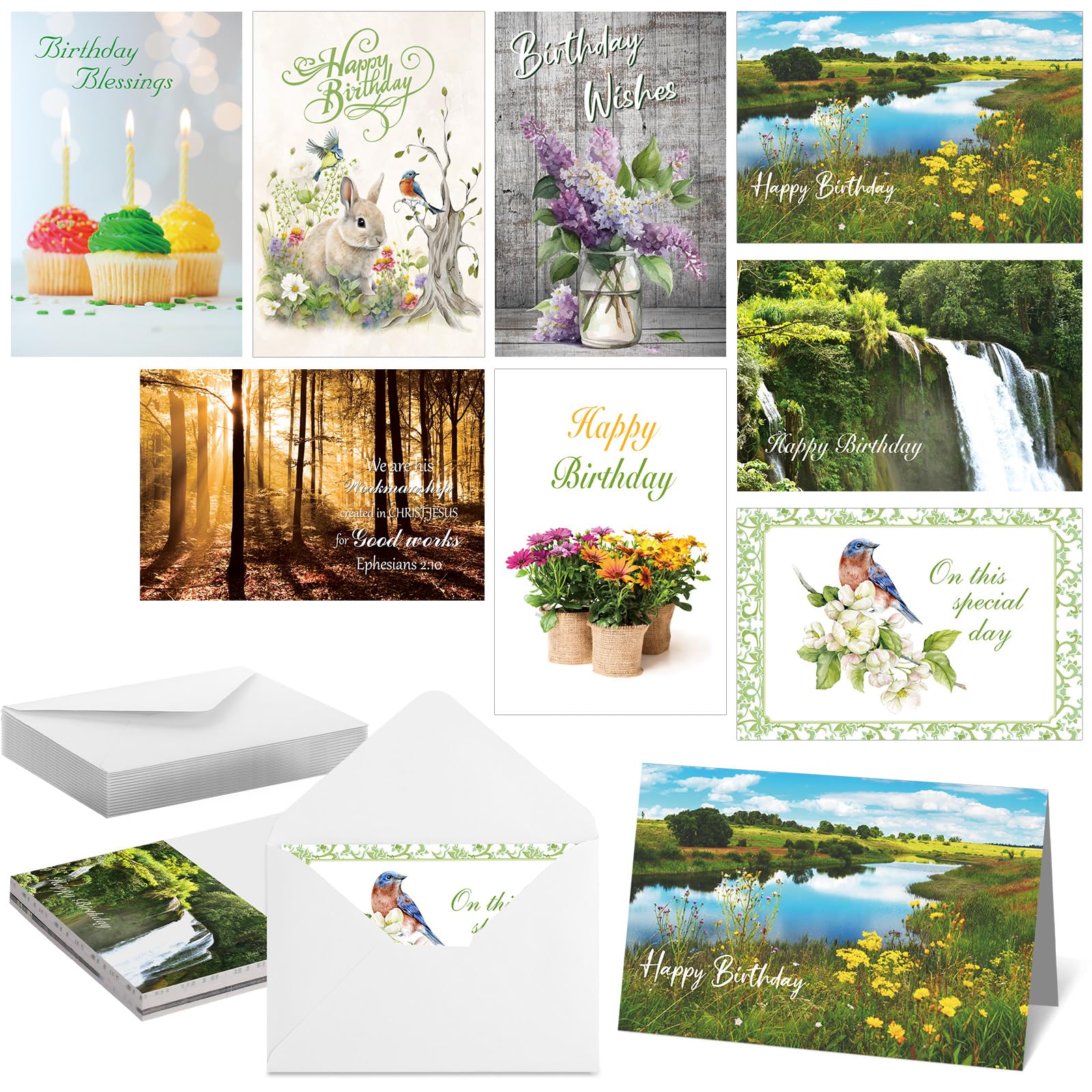 Zhanmai 24 Pcs Religious Birthday Cards Bulk with Scripture Bible Verse Assorted Christian Blessings Birthday Greeting Cards 4 x 6 Inch Inspirational Birthday Cards with Envelopes (Scenic Style)