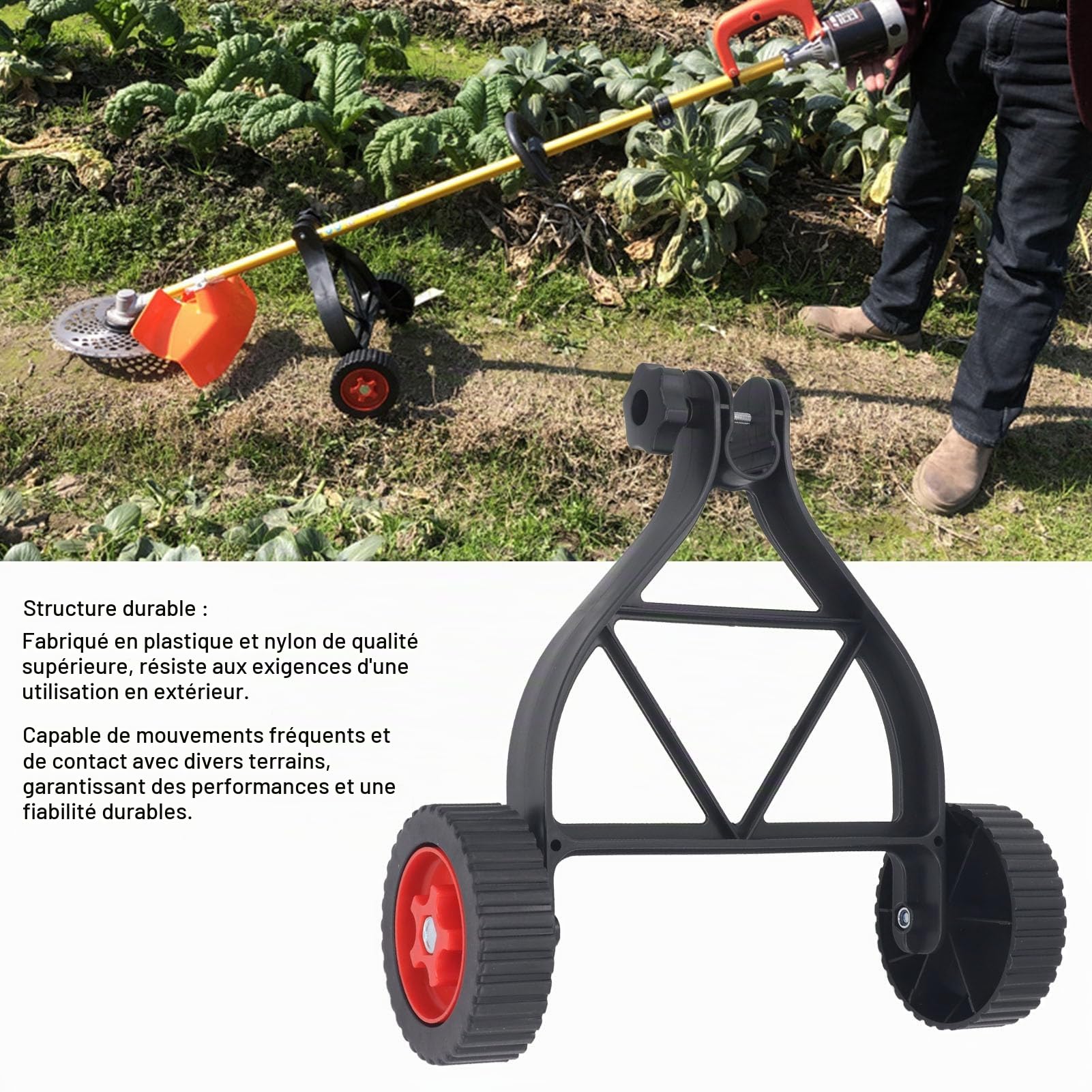Ausla Roue de Support de Taille-Bordures Réglable, Roue Auxiliaire de Tondeuse à Gazon, Support de Coupe-Herbe à Pousser Derrière Le Support de Mangeur d'herbe