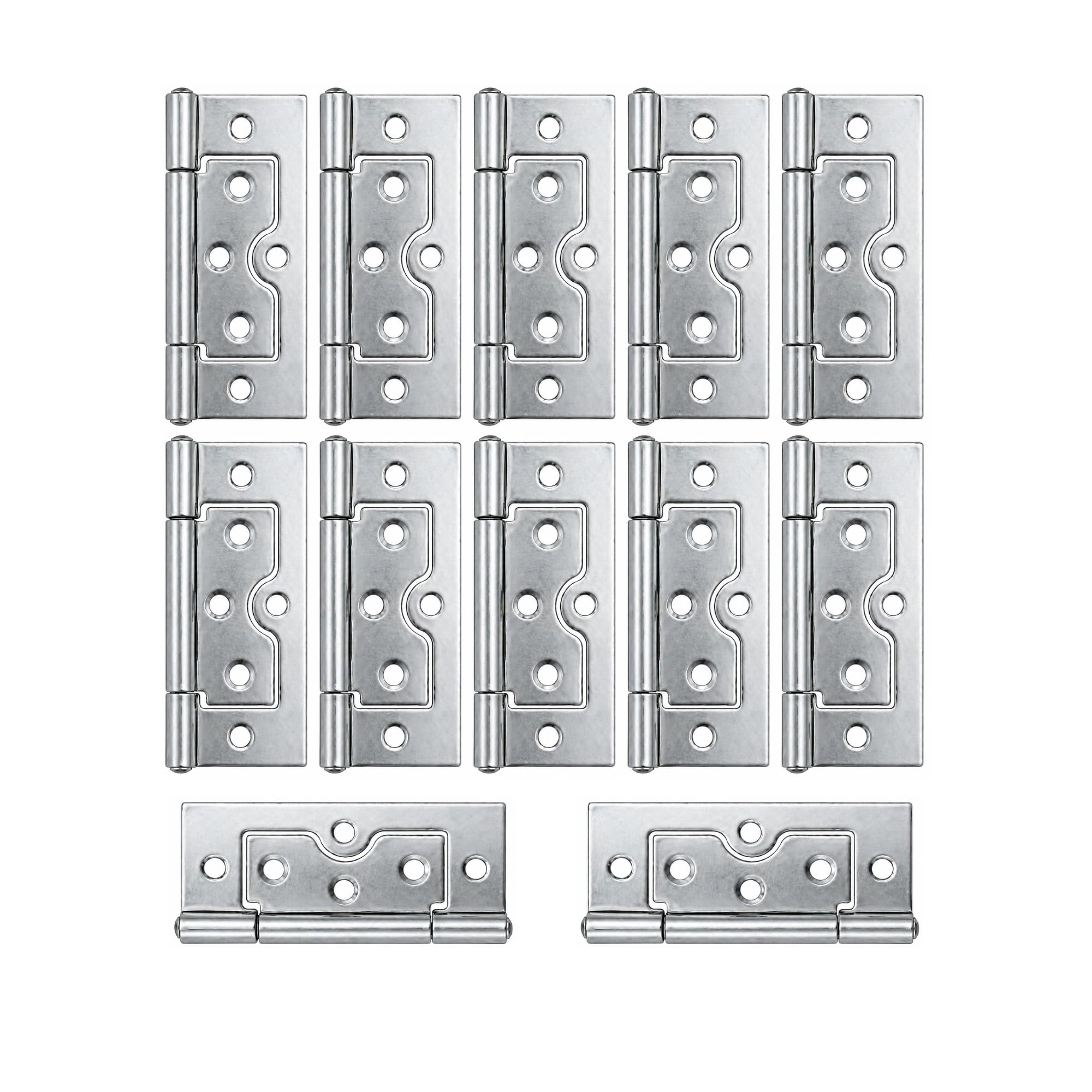 12 Pcs Flush Door Hinges Polished Chrome 75mm (3 inch) Non-Mortise No Noise Bifold Door Hinges Plating for Cabinet Furniture Internal External Doors Cupboard Cabinets