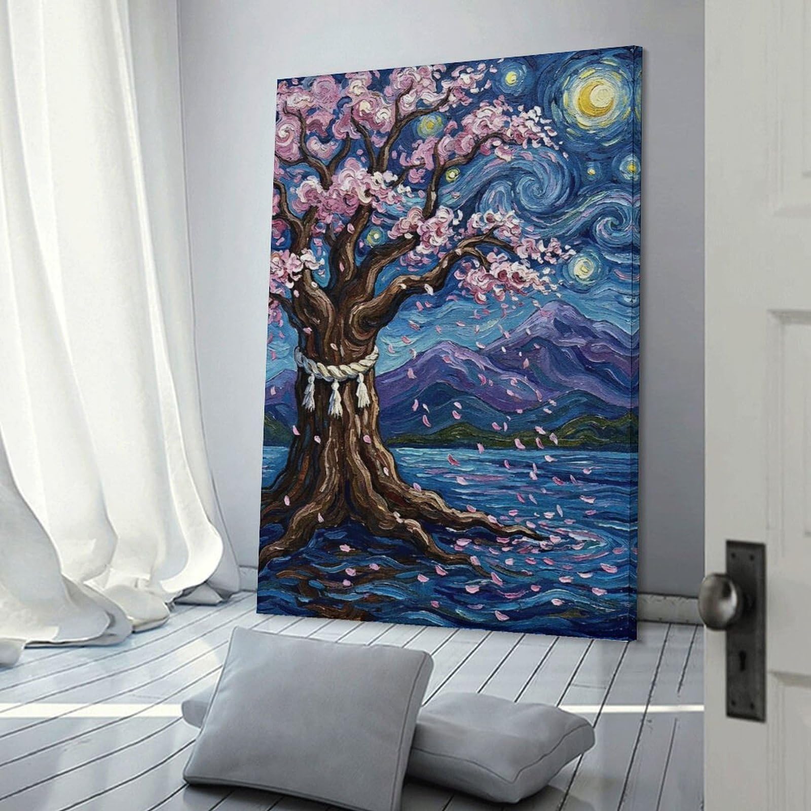Junmoney Cherry Blossom Tree by The Water Home Decor Wall Art, 20x30inch(50x75cm), for Home Walls, Creative Rooms Or Shared Spaces, An Adaptable Decor Piece for Home Use