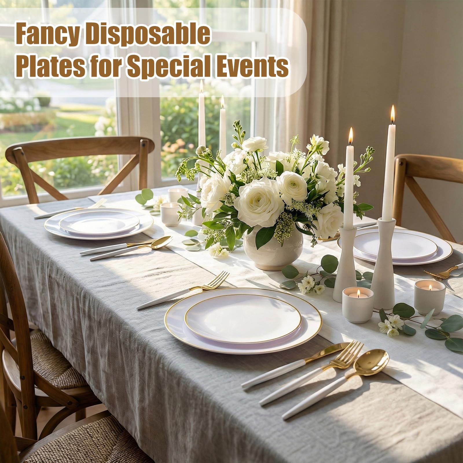Gold Disposable Plates & Cutlery Set - Party Wedding -4