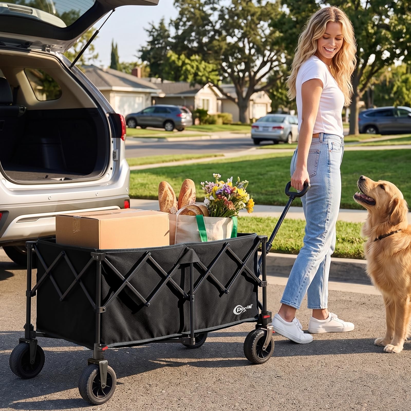 Bollerwagen faltbar 300L XXL Ladefläche 150kg belastbar Handwagen mit Getränkehalter Transportwagen klappbar Strandwagen Faltwagen für Garten Camping Festival