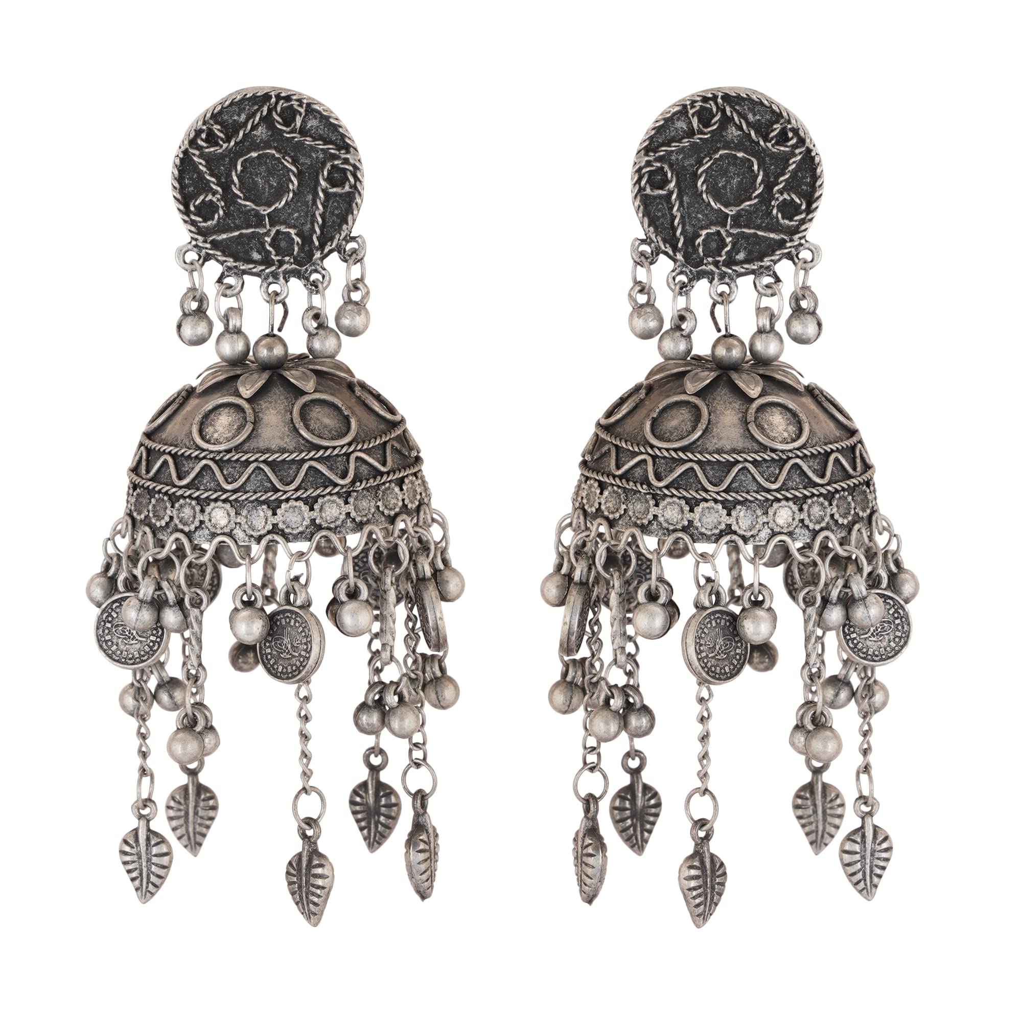 Shreyadzines Ethnic Style Black Oxidised Oxidized Earrings German Silver Black Metal Polish Designer Earring With Jhumka Jhumkas for Girls & Women