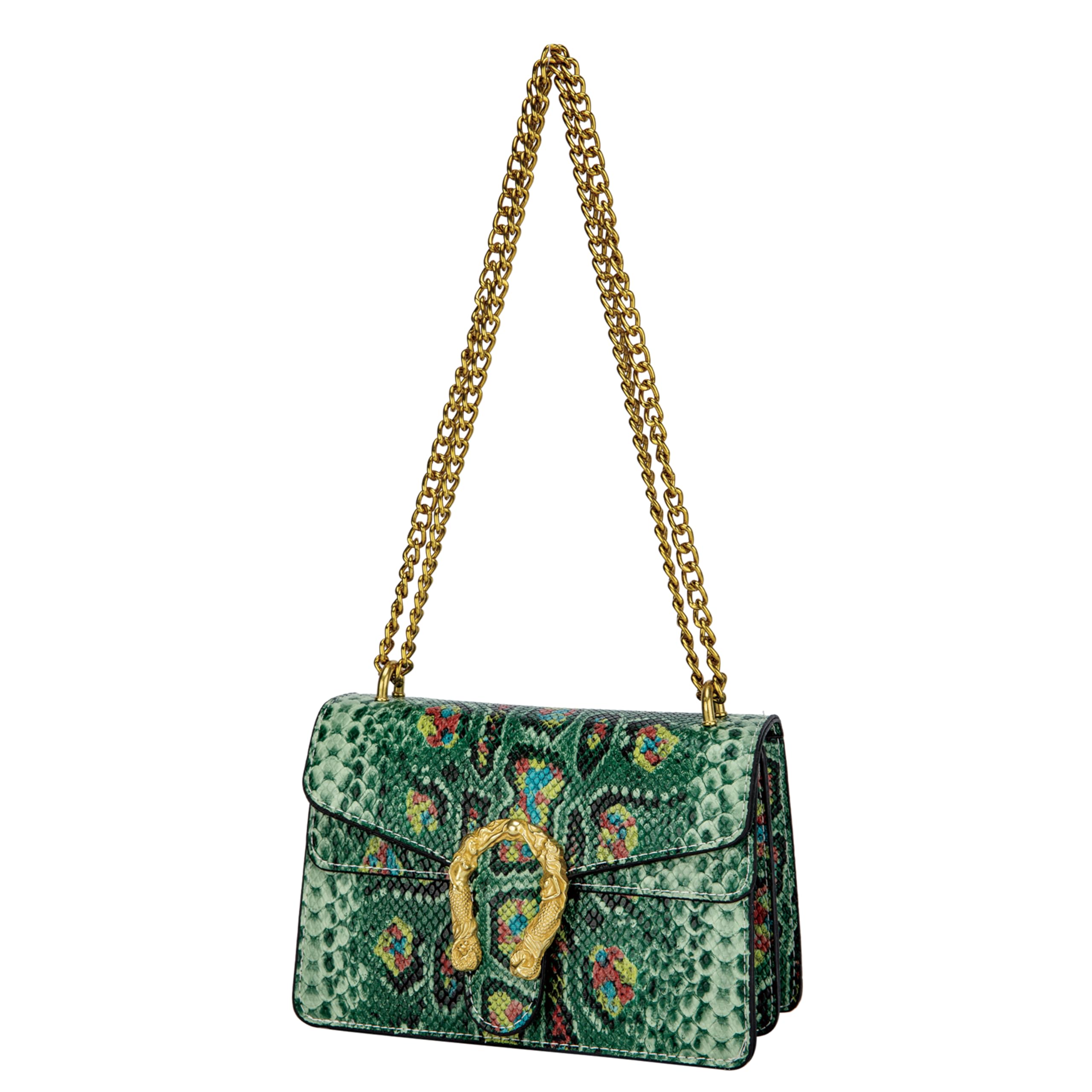 Sponsored Ad - Leather Shoulder Bag Chain Purse for Women - Fashion Crossbody Bags Vintage Snake Print Underarm Bag Square Satchel Handbag