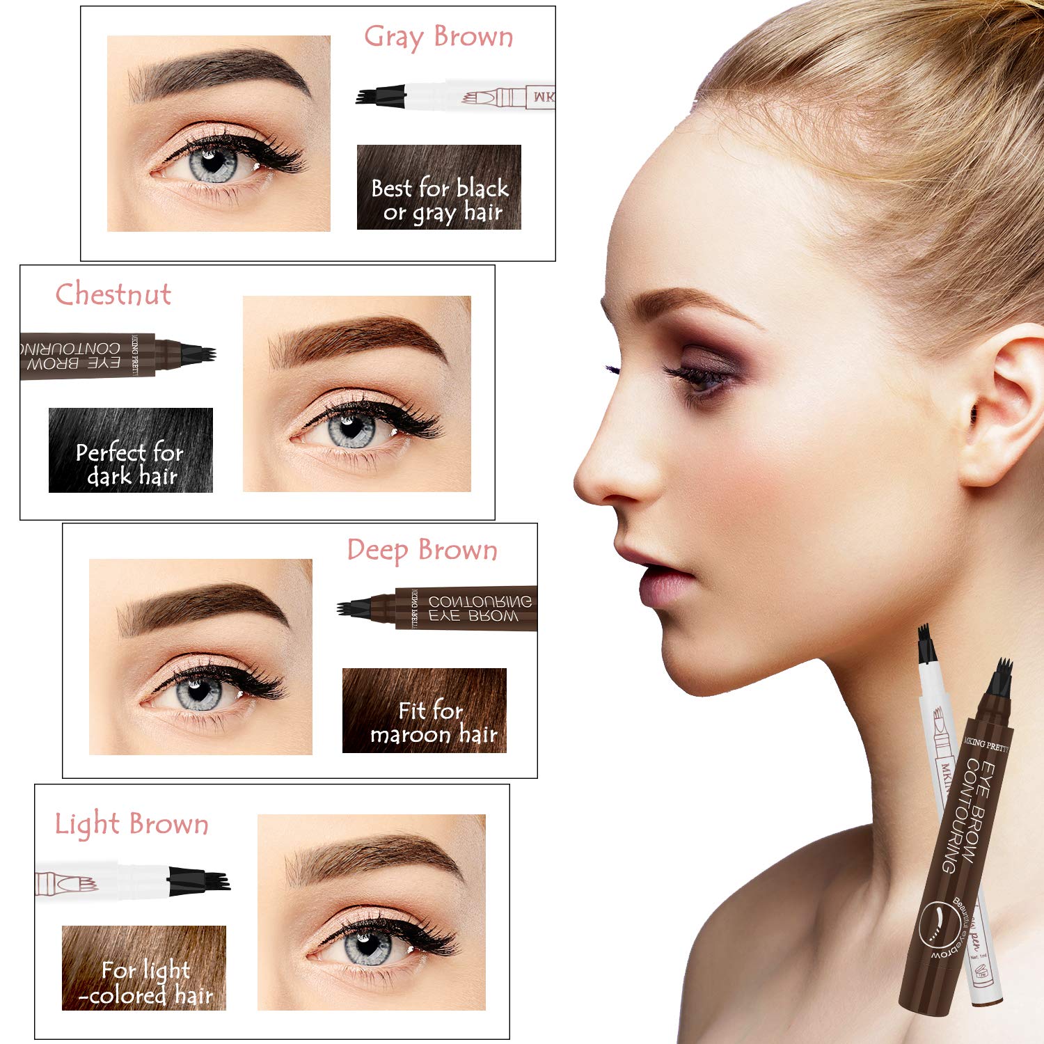 Ainviata 2pcs Waterproof Liquid Eyebrow Pencil w/ Micro-Fork Tip Applicators, Microblading Eyebrow Pen Brown Eyebrow Tattoo Pen Creates Natural Makeup : Beauty & Personal Care