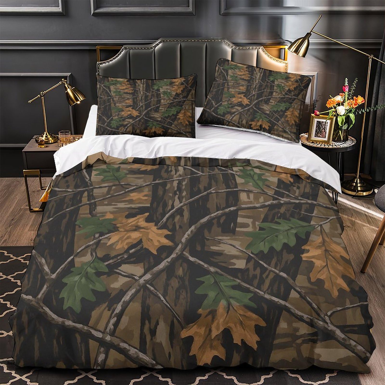 Linge de lit forêt camo : parure de couette 3 pièces 220x240cm en microfibre outdoor pour ado