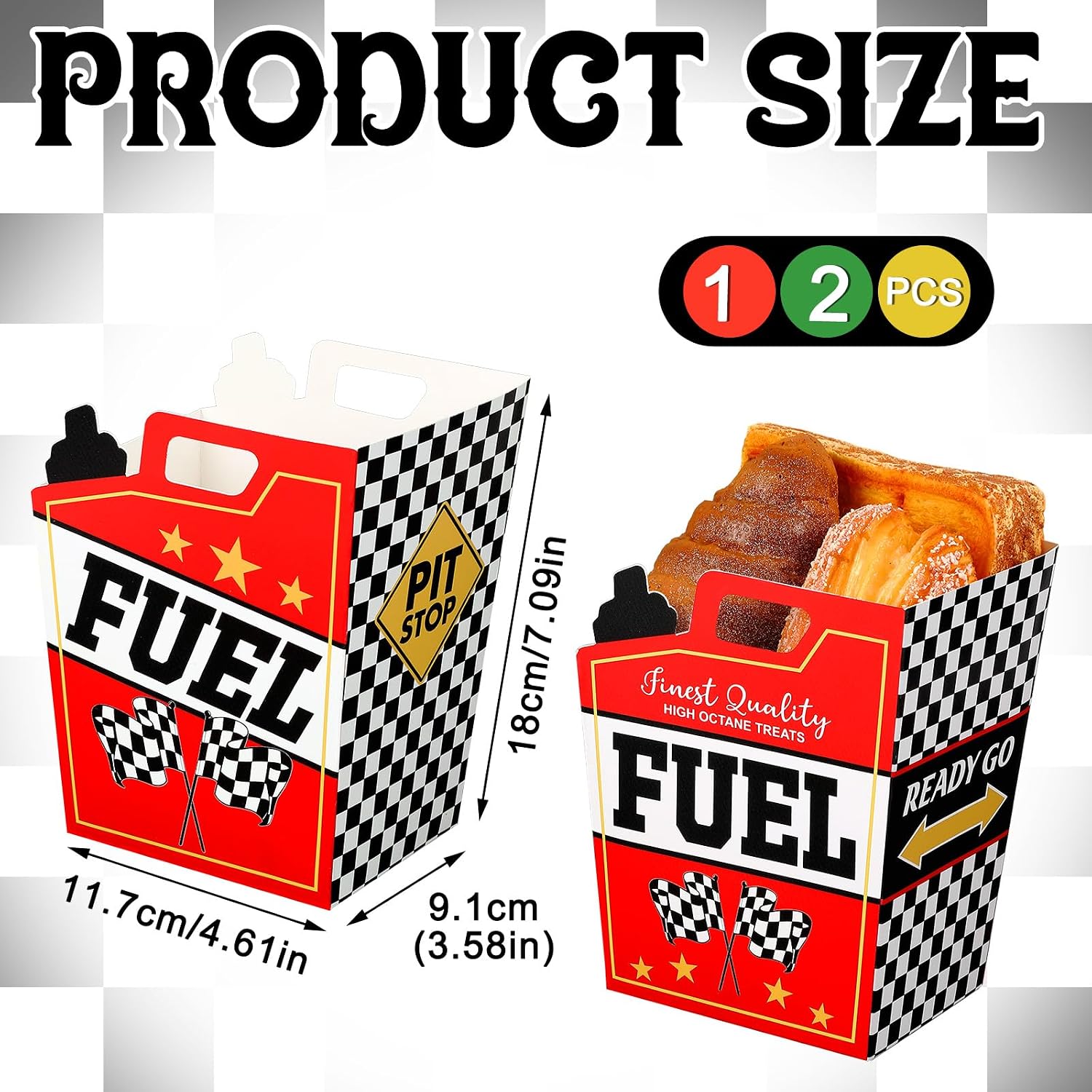 Colarr 12 Pack Race Car Fuel Can Treat Boxes Racing Theme Party Favor Containers Black and White Checkered Flag Boxes Candy Cookie Popcorn Box for Birthday Baby Shower Wedding Special Events
