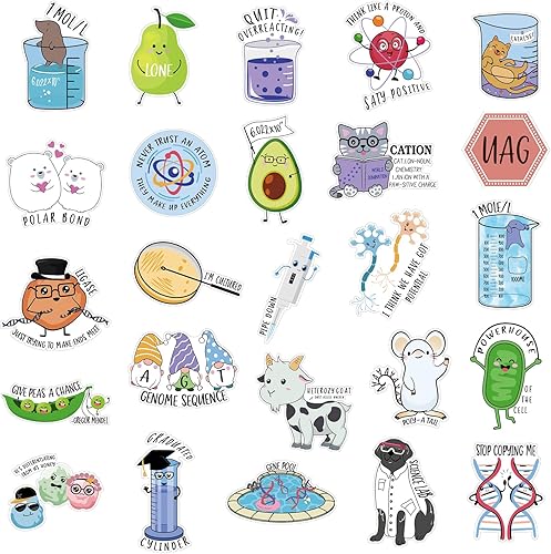 Noveread 500 calcomanías de química Punny divertidas calcomanías de genes científicos, impermeables, calcomanías de laboratorio para laptop, botella
