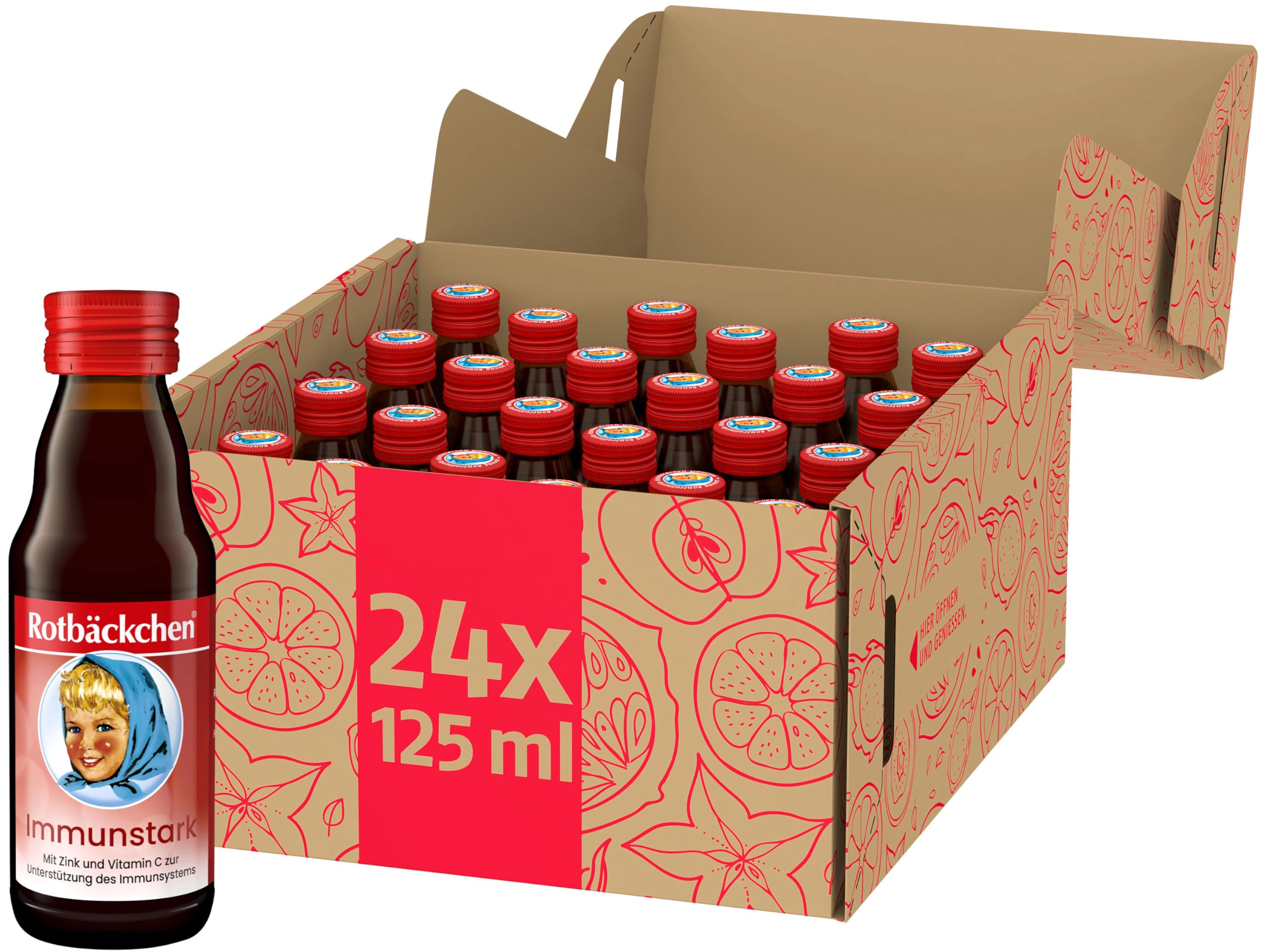 ROTBÄCKCHEN Immunstark MINI 24er Pack (24 x 125 ml) - Mehrfruchtsaft mit Zink und Vitamin C | Mehrfruchtsaft mit Zink und Vitamin C