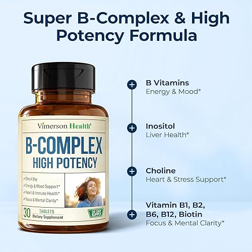 Miniatura 5 de Complejo de vitamina B con vitamina B12, niacina, vitamina B2, vitamina B6, ácido fólico 400mcg. Vitaminas del complejo B para mujeres y hombres.