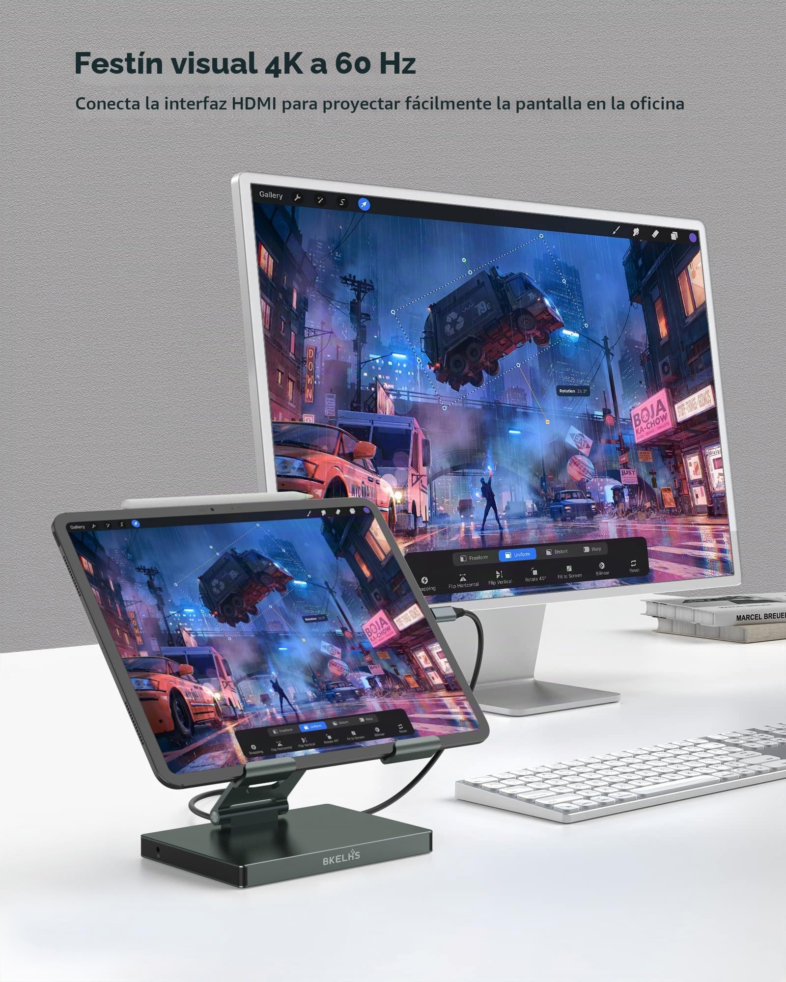2026 iPad Pro USB C Hub Stand, Adapter for iPad Air M5 M4 M3 13 11 12.9 Inch Docking Station 4K 60Hz HDMI, RJ45 Ethernet, SD/TF Card Reader, 3 USB 3.0 Port, 3.5mm Audio, iPad A16 Galaxy Tablet Dock