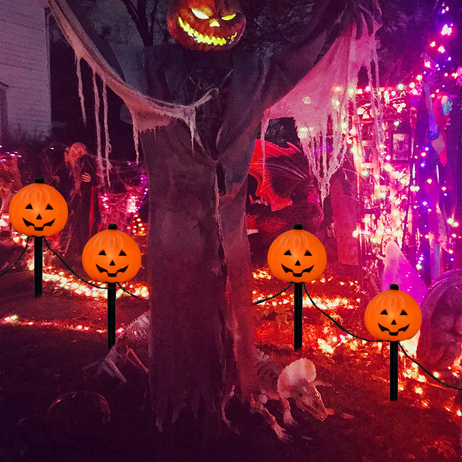 Halloween Pathway Lights Outdoor Set Of 4 Halloween Pumpkin Stake |  Desertcart Seychelles, image size:1500x1500