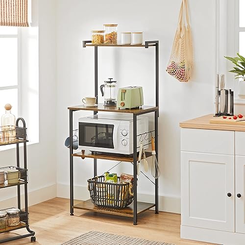 Miniatura 21 de VASAGLE Estante para panaderos, barra de café, estante de almacenamiento de cocina con 10 ganchos, 3 estantes, patas ajustables, para horno Greige +