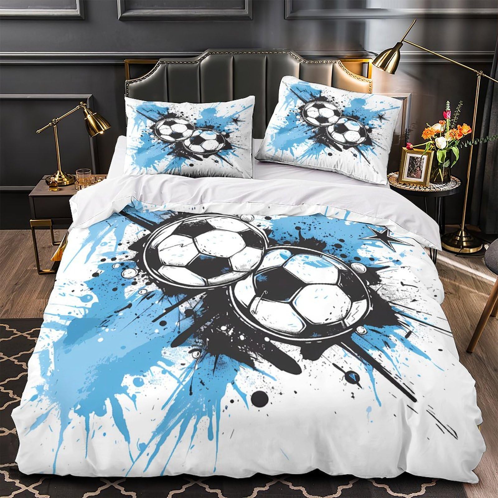 Housse de couette football anti-acarien et douce pour lit super king