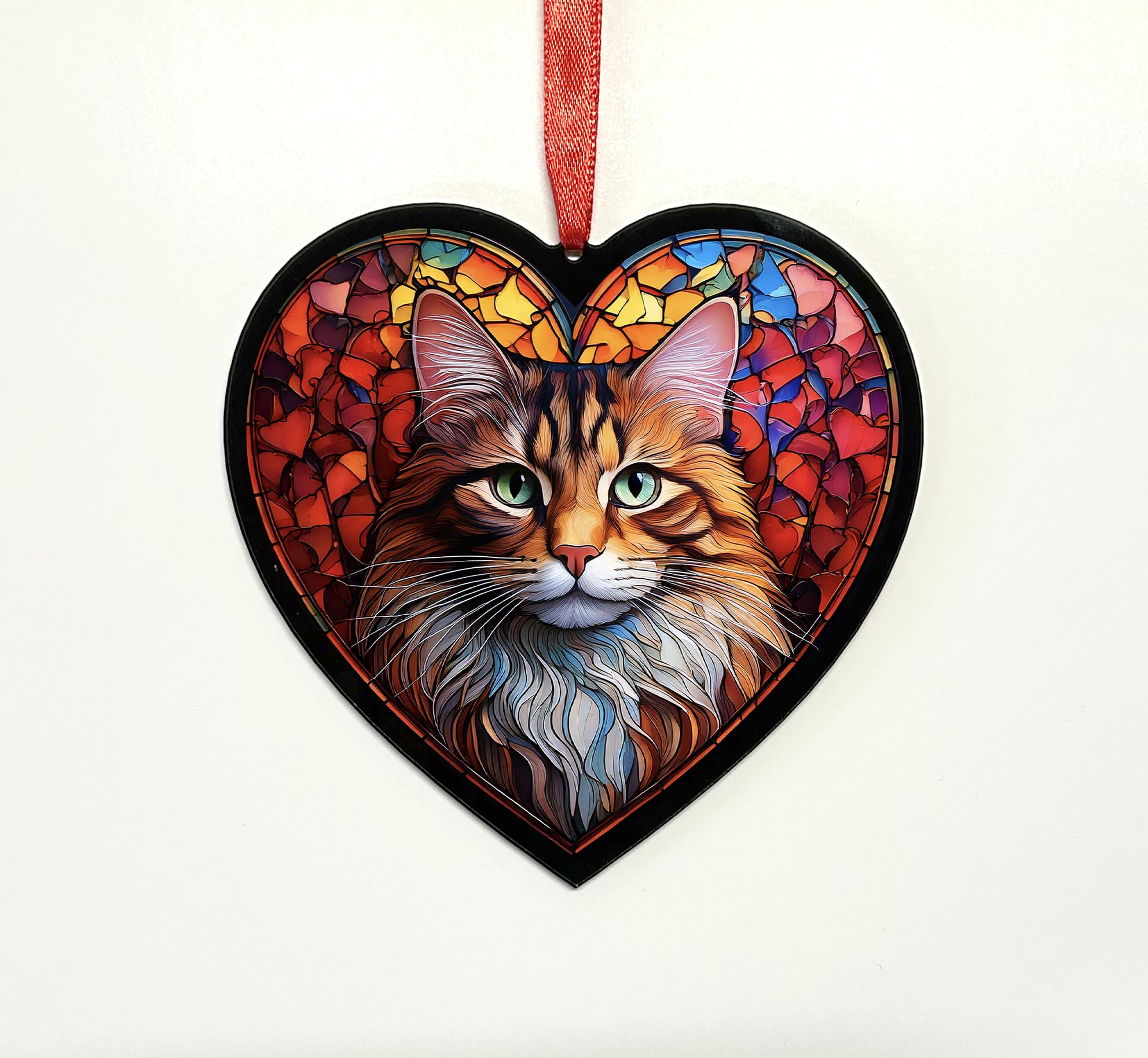 Maine Coon Cat Heart Suncatcher - Memorial or Gift for Cat Lovers - 13cm