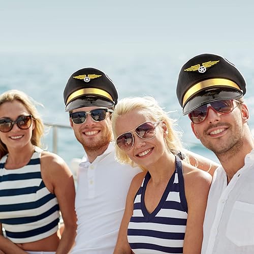 Miniatura 7 de Paquete de 8 sombreros de piloto para adultos, sombrero de capitán de avión, accesorios de disfraz para hombres y mujeres, suministros de fiesta de