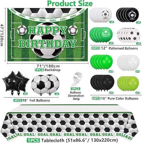 Miniatura 2 de Juego de guirnalda de globos y telón de fondo con temática de fútbol, accesorios para fotos de fiesta temática de fútbol, manteles de plástico, 80