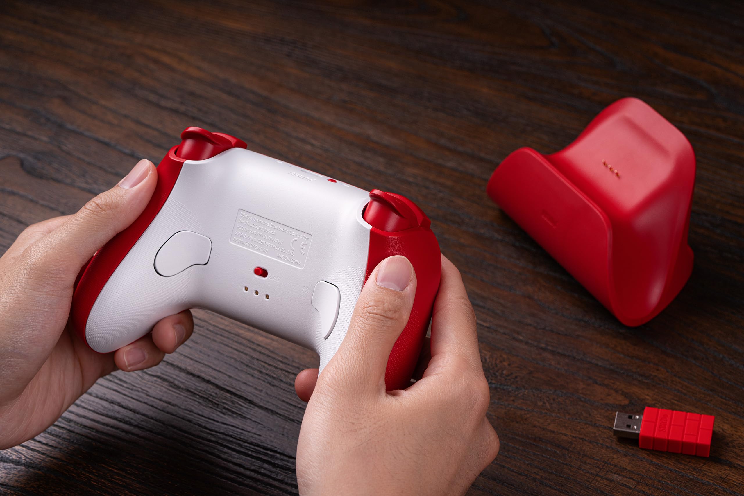 8Bitdo Ultimate Bluetooth Controller with Charging Dock, Wireless Pro Controller with Hall Effect Sensing Joystick, Compatible with Switch, Windows and Steam Deck (Red)