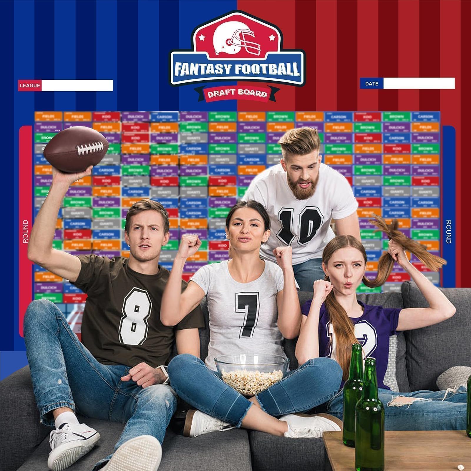 Happy Aplenty 2026 Fantasy Football Draft Board Kit, 14 Teams x 20 Runden, extra großes 15 x 100 cm Draft Board mit aktualisierten 600+ Spieler-Aufklebern, Blanko-Etiketten & Saisonplan 2026-2027
