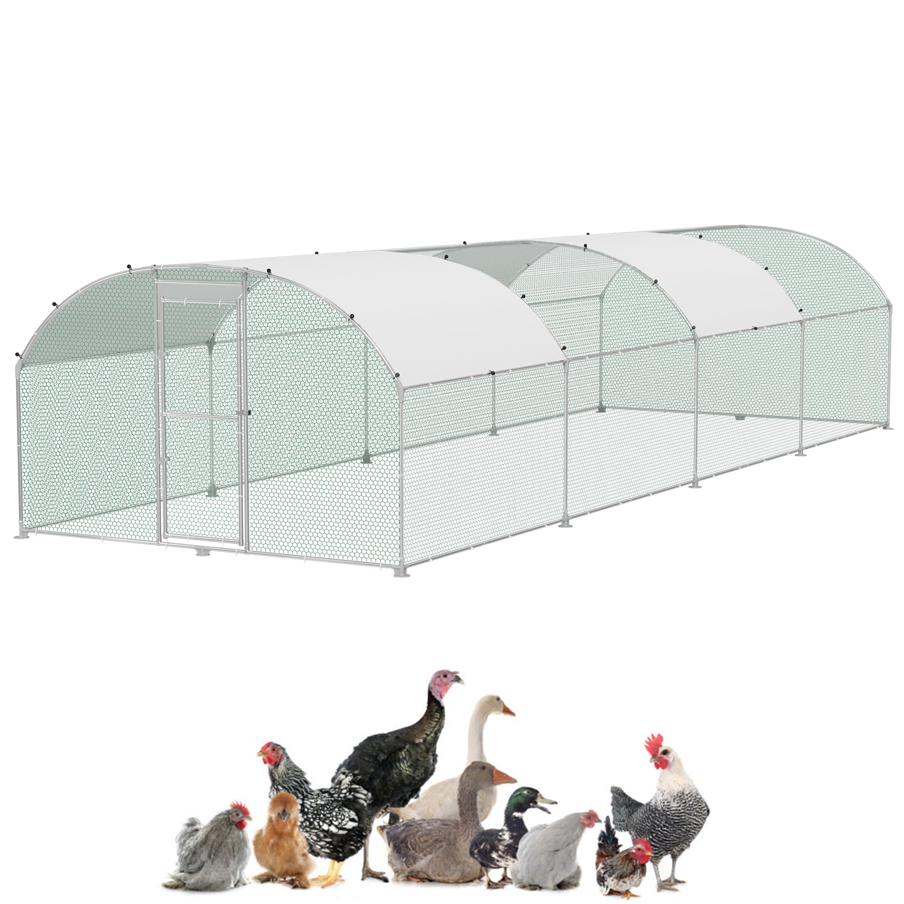 UISEBRT Hühnerstall 3x8 m Hühnerkäfig Freilaufgehege Hühnerhaus aus Verzinktem Rohren Geflügelstall Freigehege mit Abschließbarem Tür & Kuppeldach für Hühner Kaninchen Geflügel Kleintiere