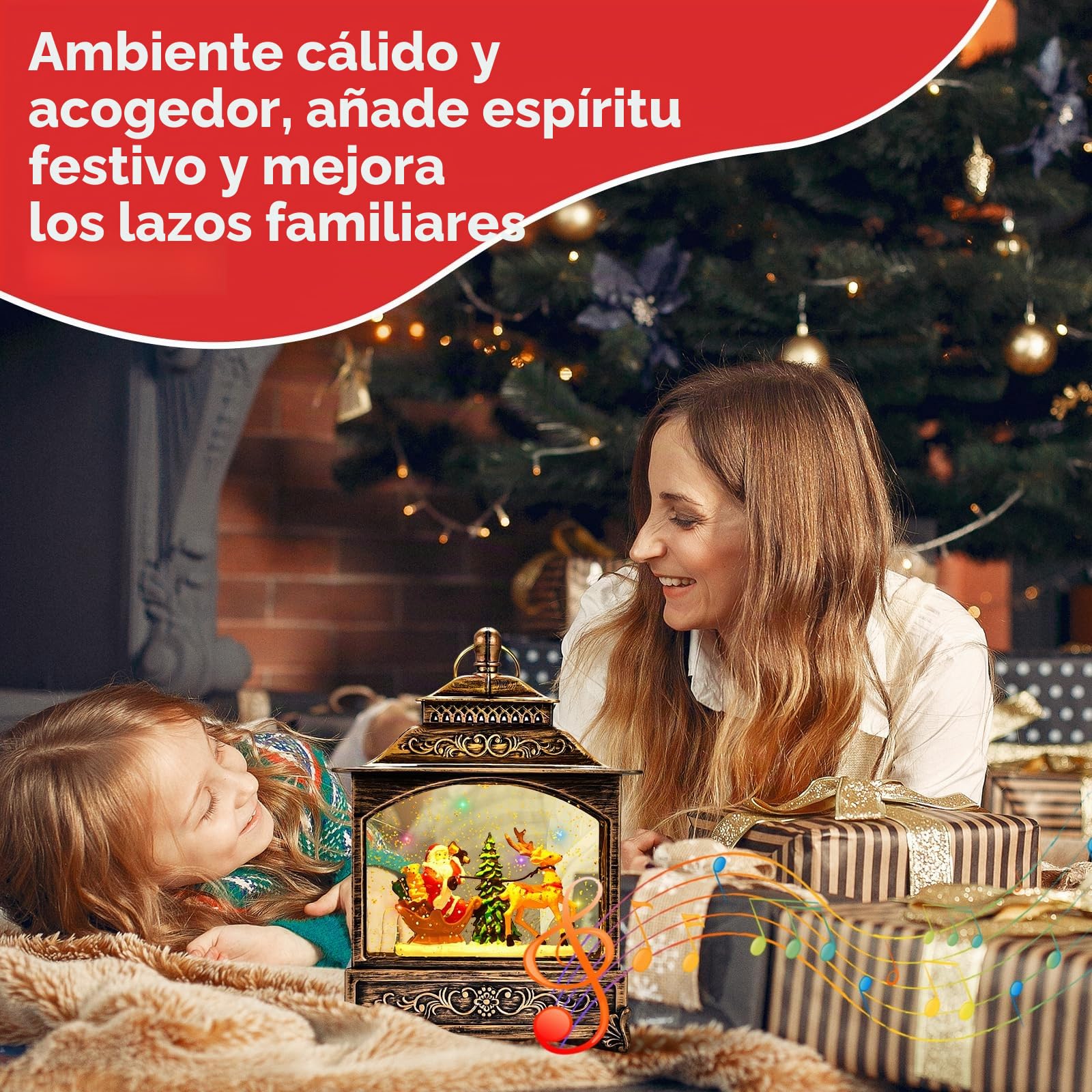 Joellfuner Globos de Nieve Navideños Musicales, Bola de Navidad con Nieve, Farolillo Navidad, con Brillo de AguaLuz de Noche, Decoraciones Navideña de Papá Noel Regalos Adornos (B3)
