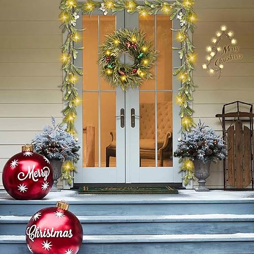 Miniatura 3 de Guirnalda de Navidad preiluminada de 6 pies, guirnalda flocada de Navidad, guirnalda de Navidad con luces decoradas con bayas blancas, copo de nieve