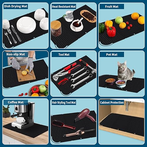 Miniatura 10 de Tapete de silicona para secar platos, ecológico, fácil de limpiar, resistente al calor, fácil almacenamiento, tapete de silicona reutilizable para