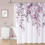 REZAYMRS Rideau de douche feuille bleue avec 12 Crochets, 72''x72'' imperméable Tissu de polyester Rideaux de douche pour salle de bain, Peignes Peées Rideau Hôtel, Lavable en machine, sécheuse rapide