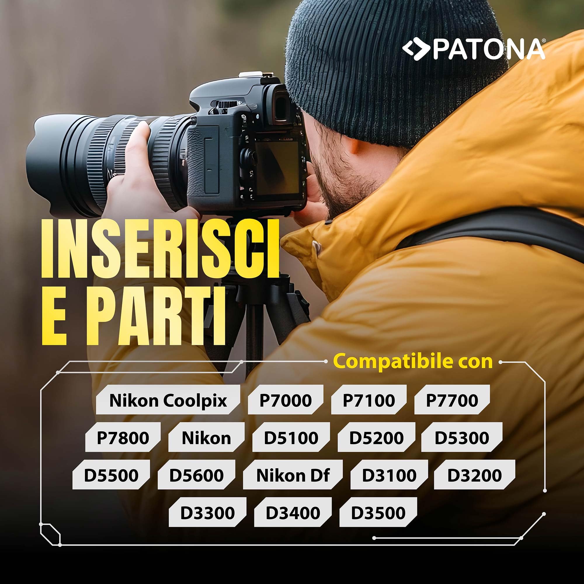 PATONA 2x EN-EL14 Batteria 1030mAh compatibile con Nikon Coolpix P7000 P7100 P7700 P7800 D3100 D3200 D3300 D3400 D3500 D5100 D5200 D5300 D5500 D5600 5600 Df ENEL14 EN EL14 EN EL 14 EN-EL14a