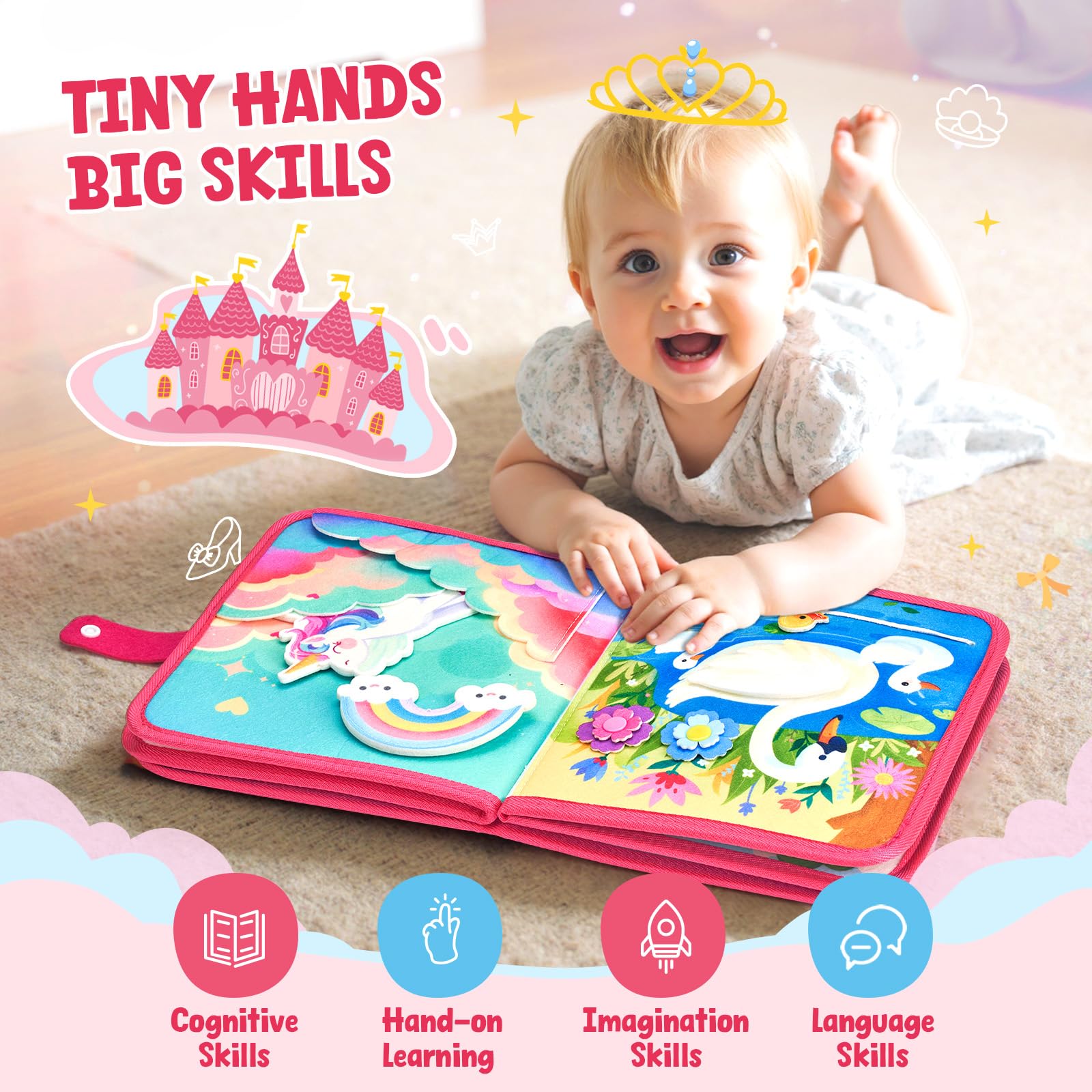 JoyCat Busy Board Montessori Giochi 1 2 3 4 Anni, Giochi Bambini 2 Anni, Libro Montessori Interattivo, Pannello Sensoriale Bambini, Quiet Book, Regalo di Compleanno Bimbo Ragazzo Bambina