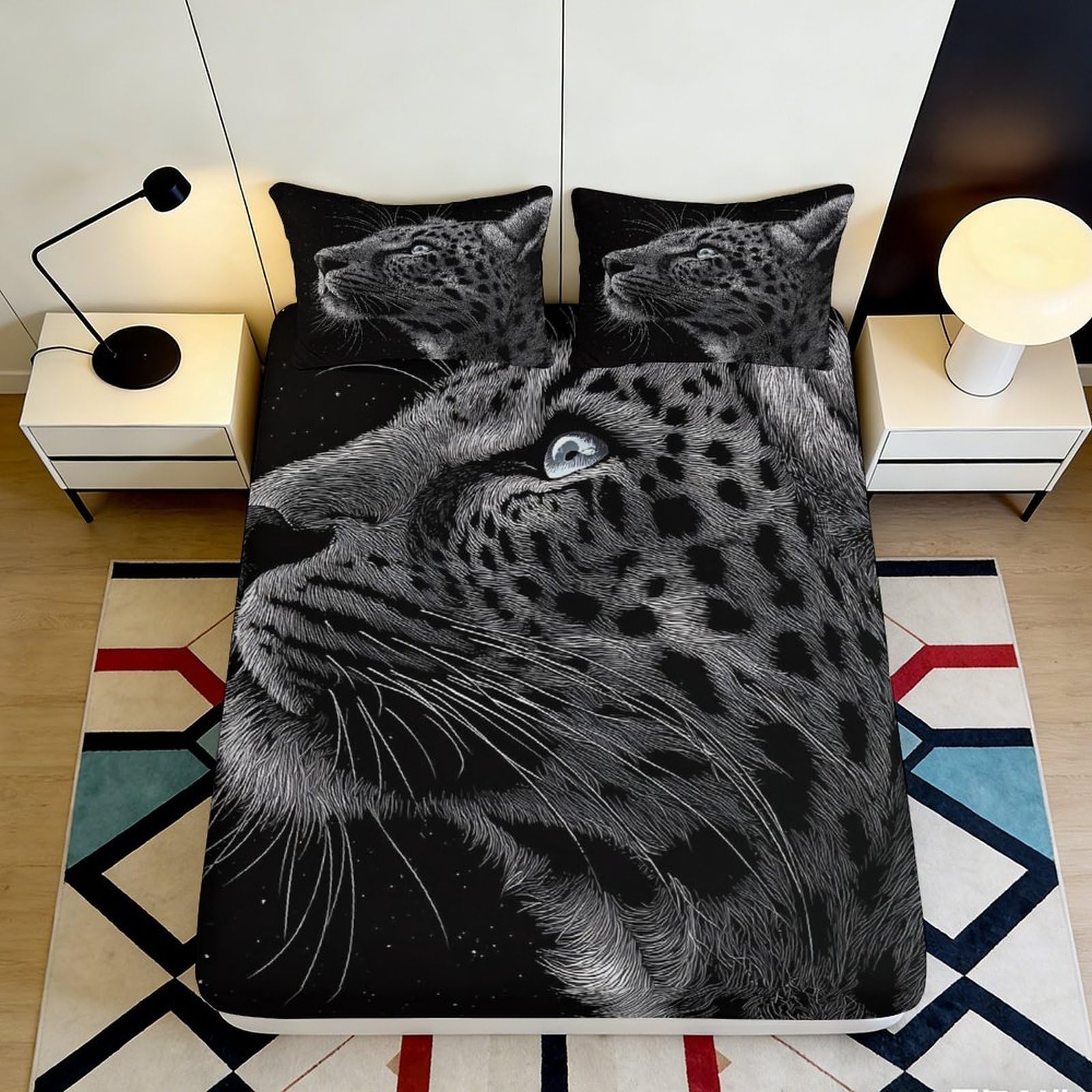 Uxinyoume Style-1 3D Printed Black Panther Fitted Sheet Microfiber Soft Bedroom Decor Leopard Mattress Cover For Home Dorm 90X200x25cm