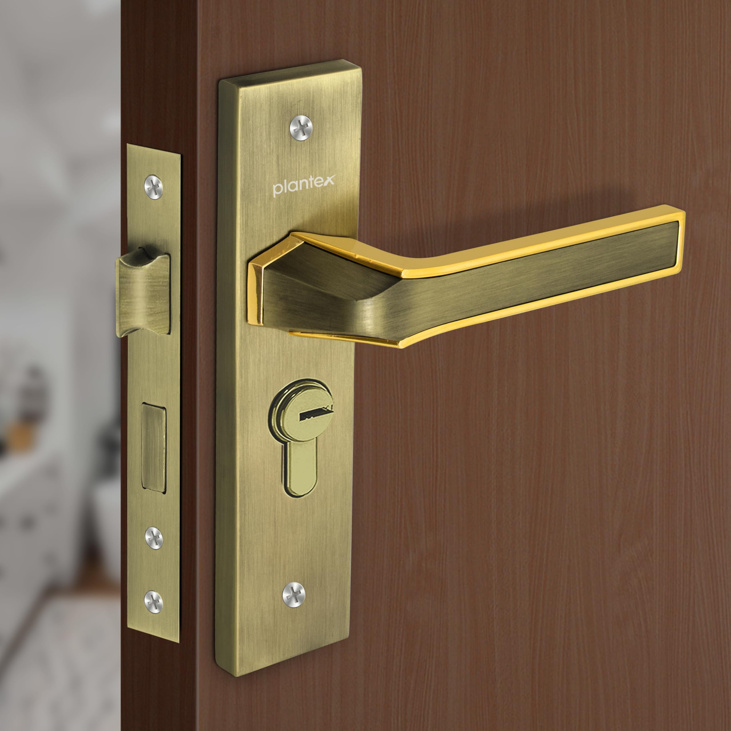 Plantex Heavy Duty Door Lock Set - Main Door Lock Handle Set/Mortise Locks with 3 Keys, Brass Body & Cylinder (8126 - Grey & PVD Choco) — Amazon image 8